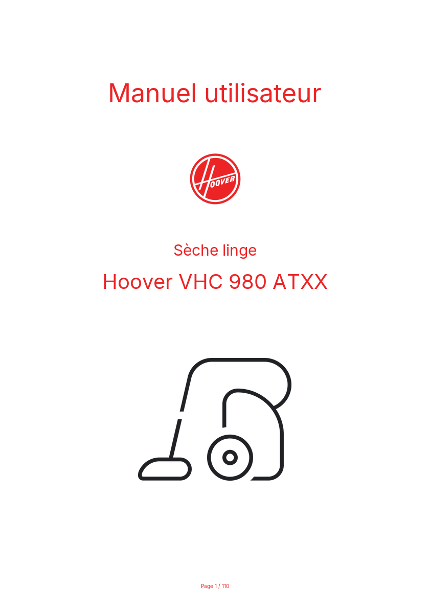 Page n°1 - Manuel utilisateur Hoover VHC 980 ATXX