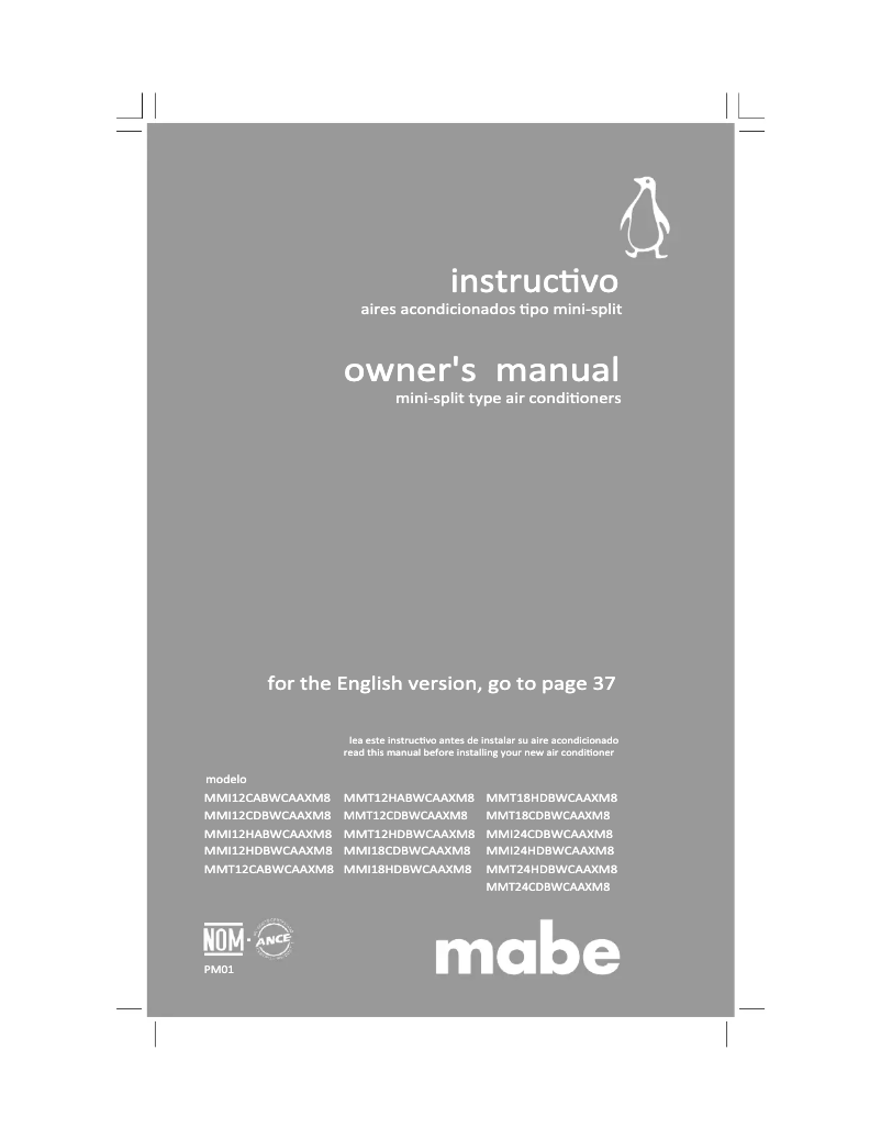 Page n°1 - Manuel utilisateur Mabe MMI12HDBWCAAXM8
