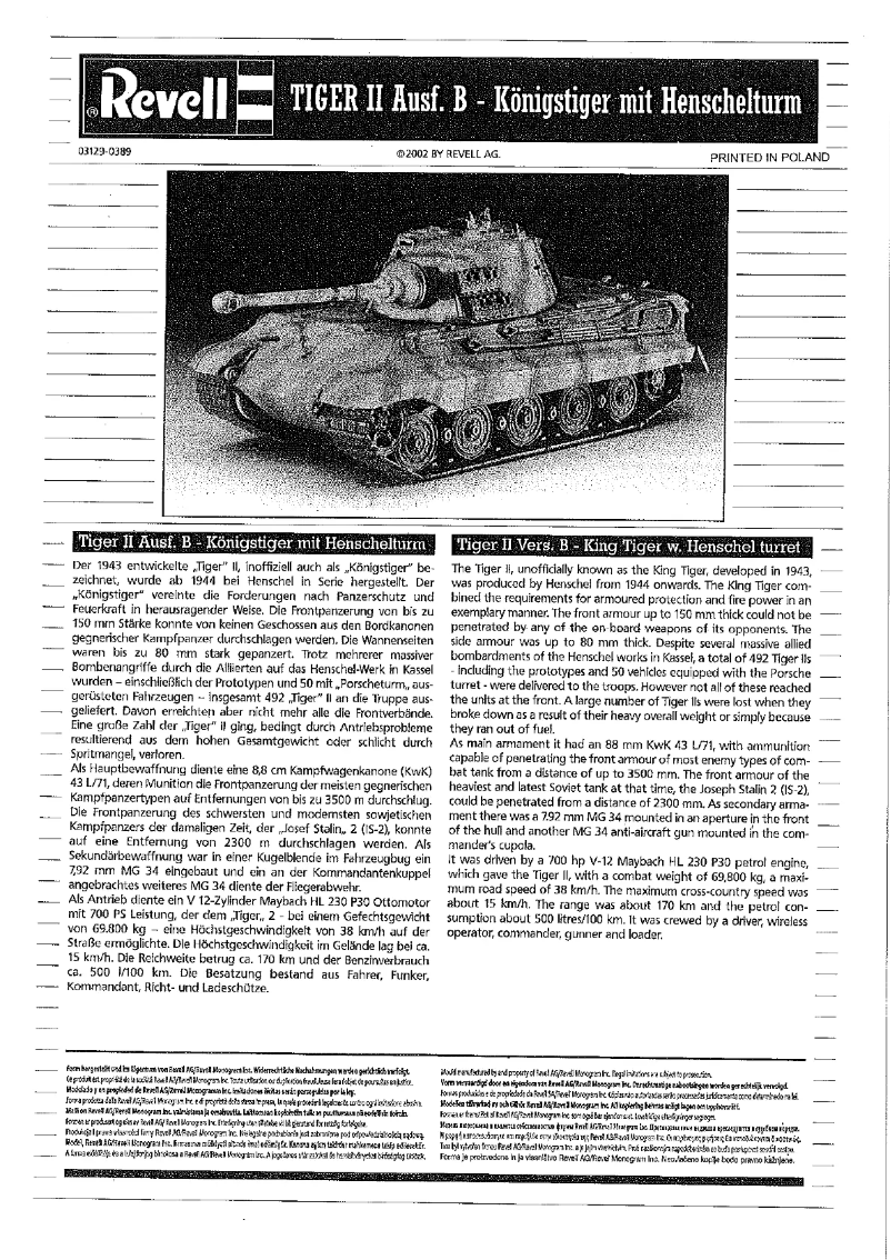 Page n°1 - Manuel utilisateur Revell Tiger II Ausf. B