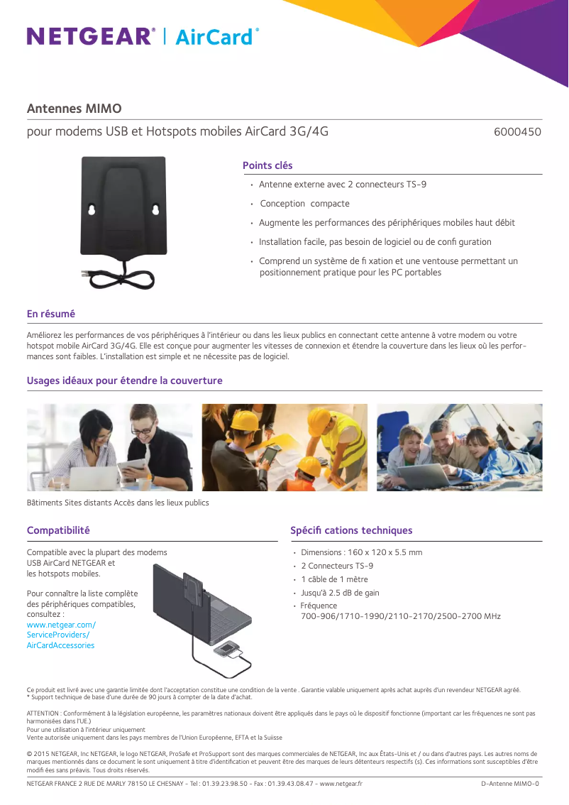 Page 1 de la notice Fiche technique Netgear MIMO Antenna