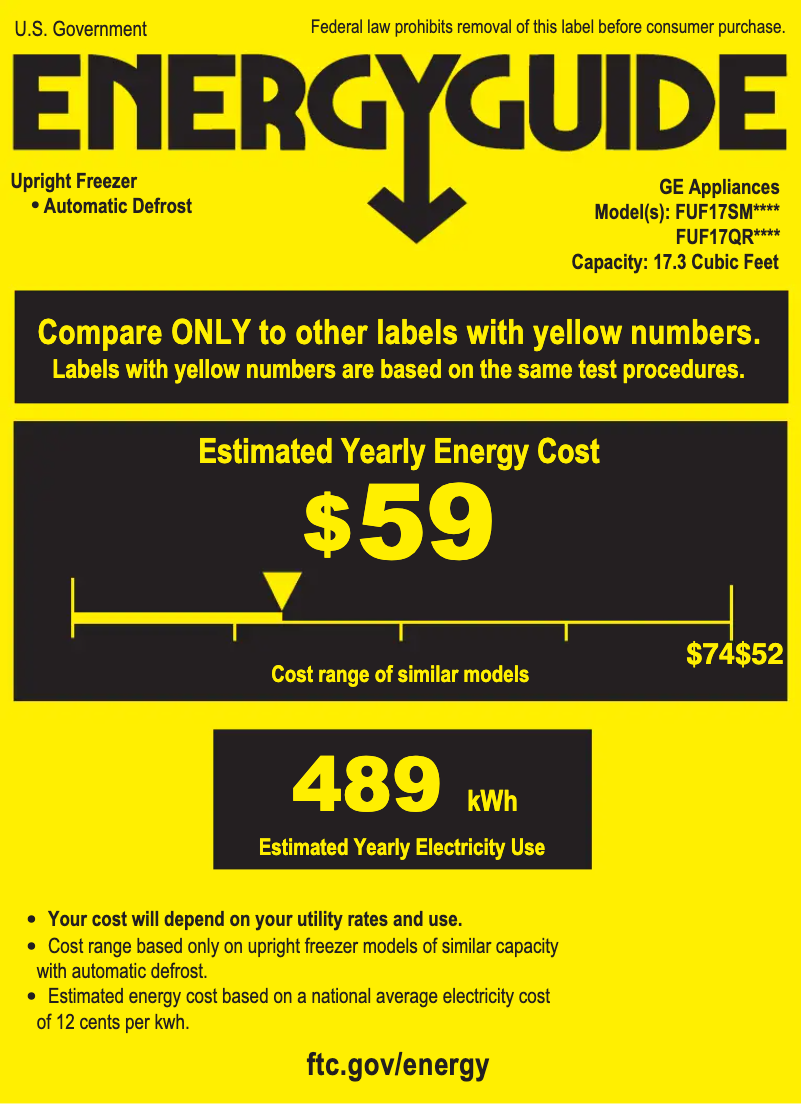 Page n°1 - Label énergétique GE FUF17QRRWW