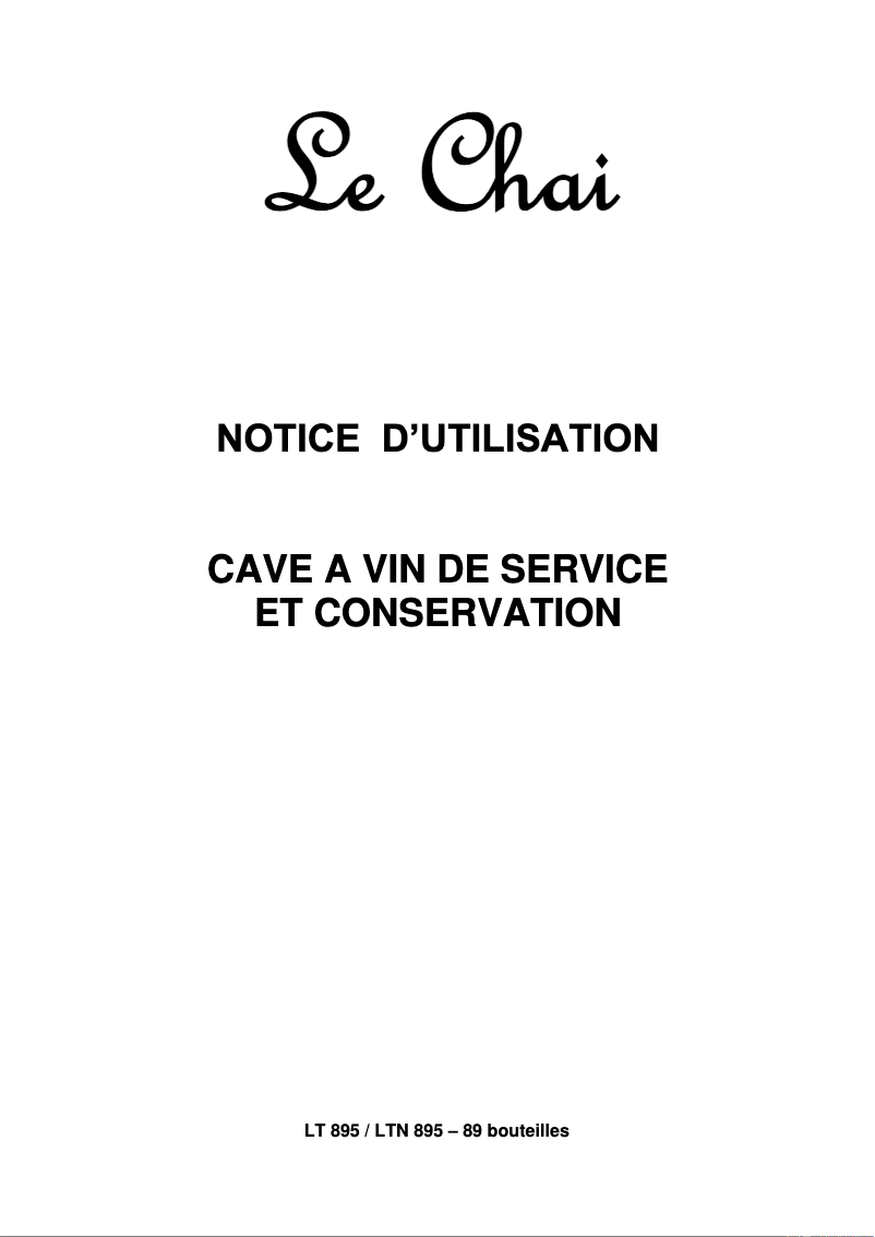 Page n°1 - Manuel utilisateur Le Chai LT 895