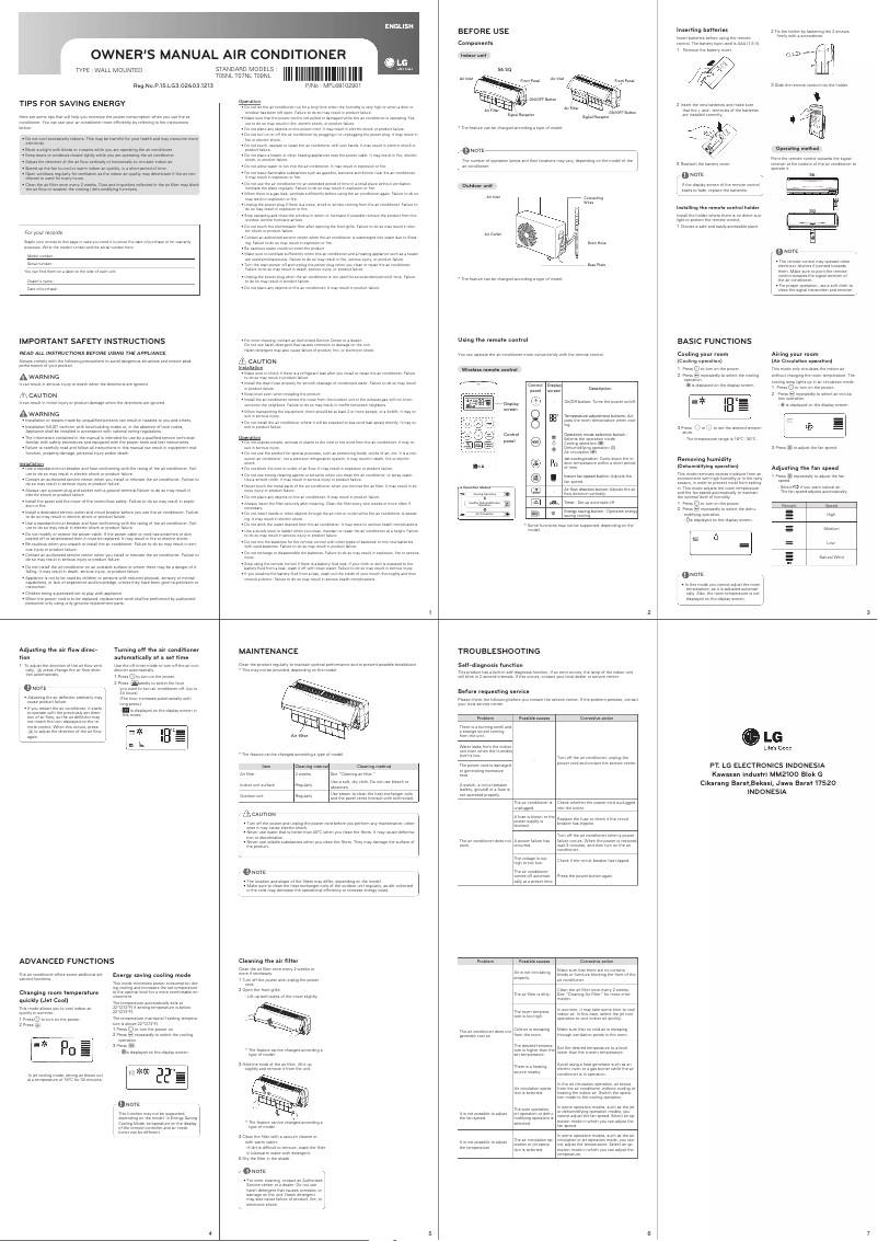 Page n°1 - Manuel utilisateur LG T05NL