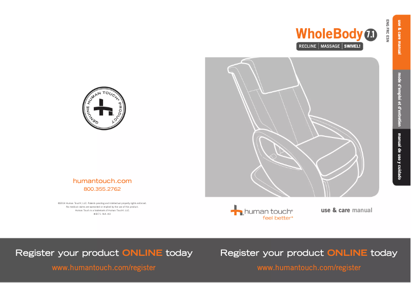 Page 1 de la notice Manuel utilisateur Human Touch WholeBody 7.1