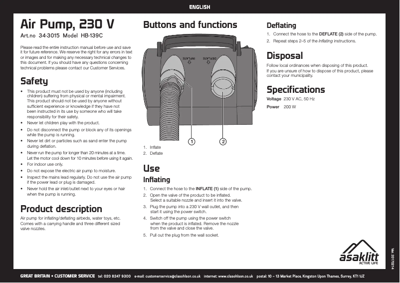 First page image of the manual for HB-139C