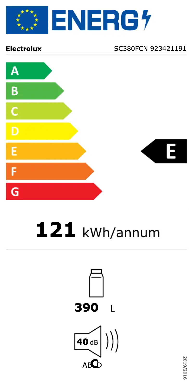 Page n°1 - Label énergétique Electrolux SC380FCN