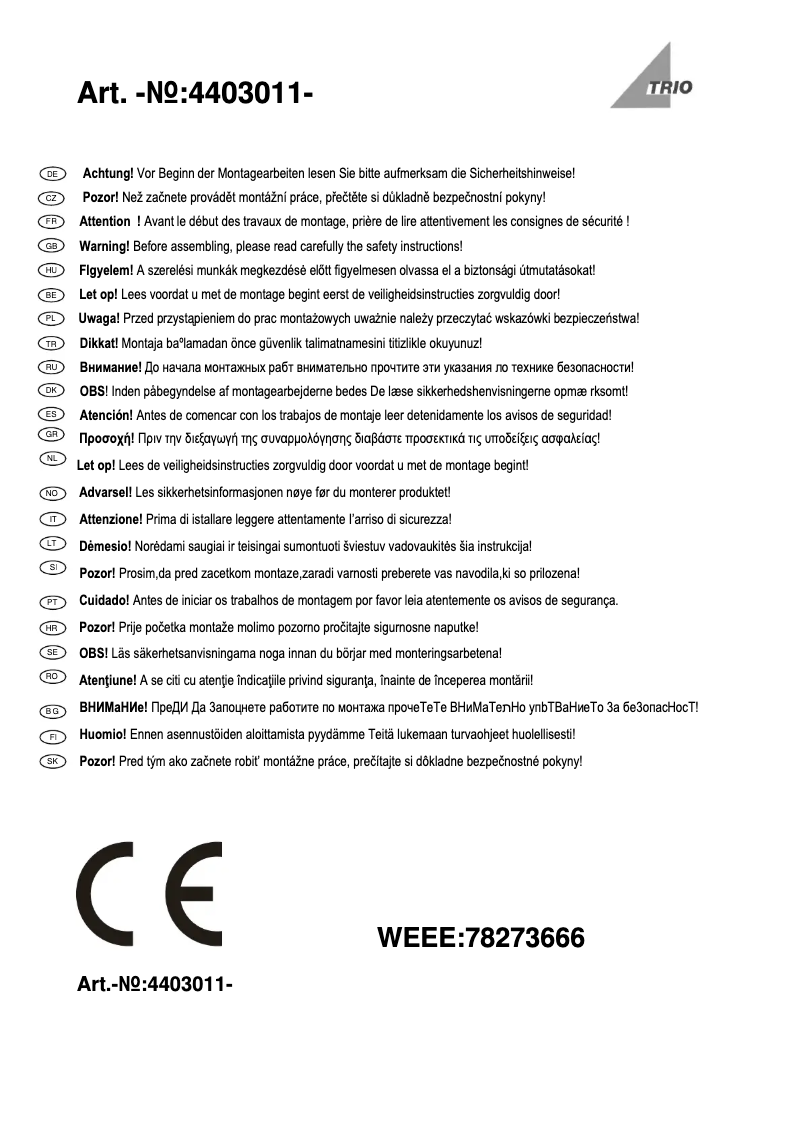 Page 1 de la notice Manuel utilisateur Trio Lighting Salido 4403011-08