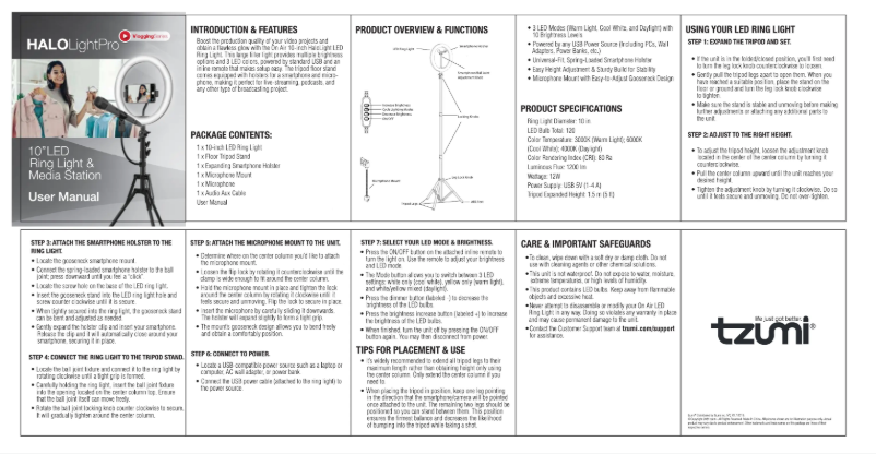 Page 1 de la notice Manuel utilisateur On Air Halo Light Pro