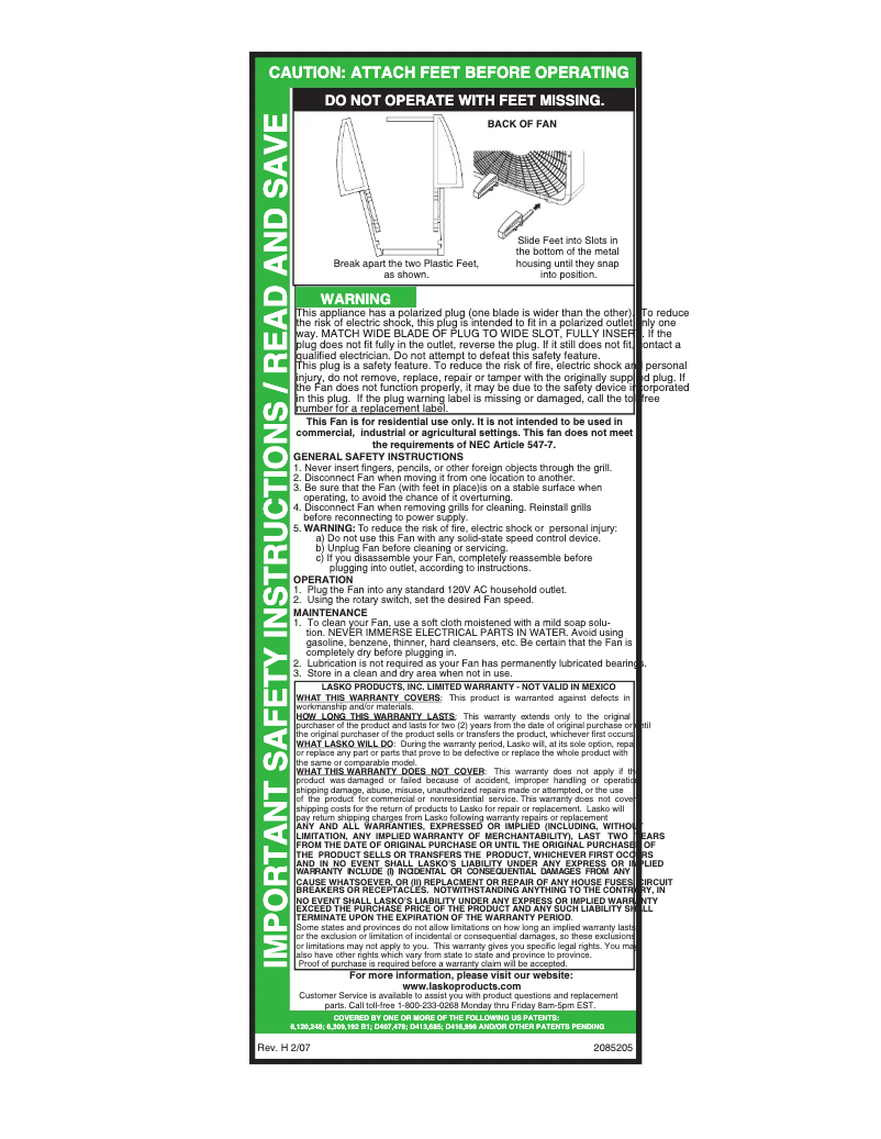 Page 1 de la notice Manuel utilisateur Lasko 3743