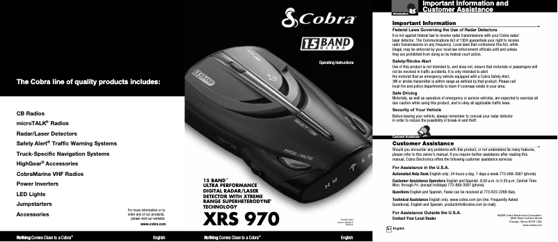 Page n°1 - Manuel utilisateur Cobra XRS 970