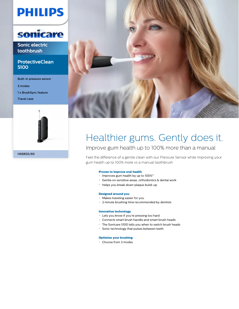 Page n°1 - Fiche technique Philips Sonicare ProtectiveClean 5100 HX6850