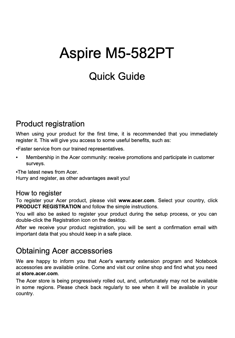 Page 1 de la notice Manuel utilisateur Acer Aspire M5-582PT