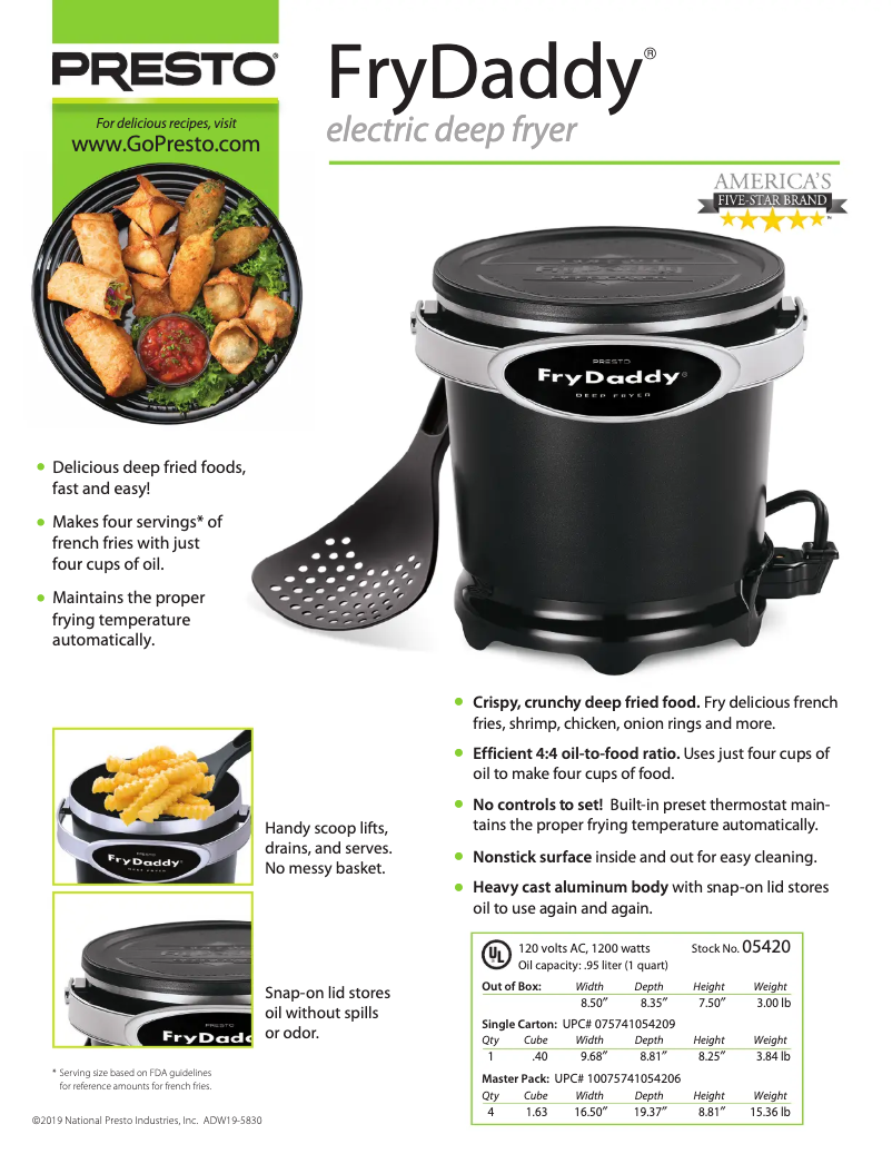 Imagen de la primera página del manual del dispositivo FryDaddy 05420