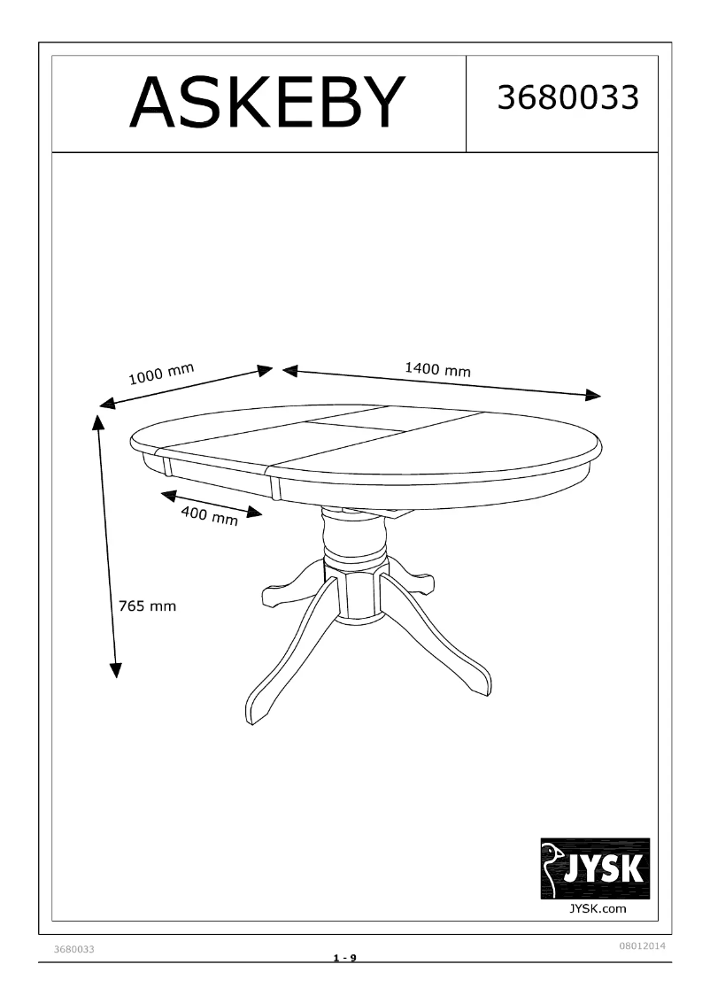Page 1 de la notice Manuel utilisateur JYSK Askeby (140x100x75)