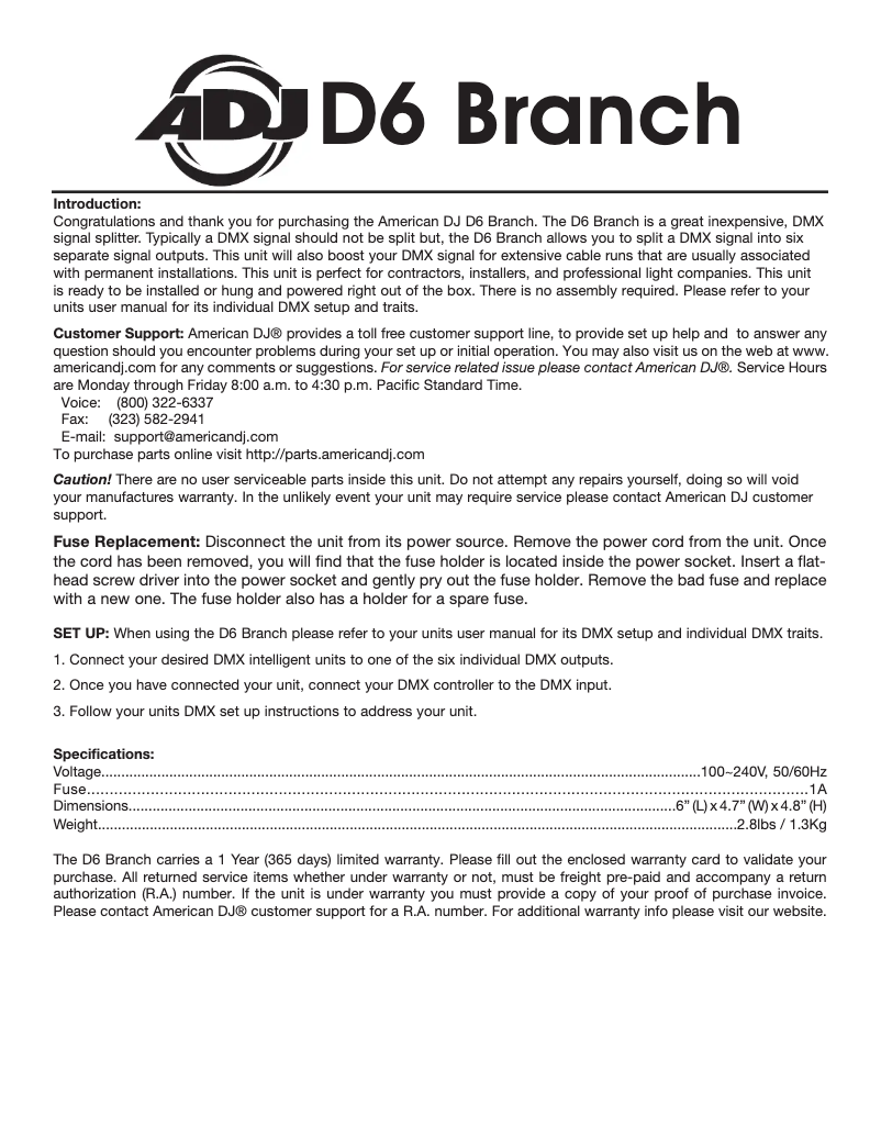 Image de la première page du manuel de l'appareil D6 Branch