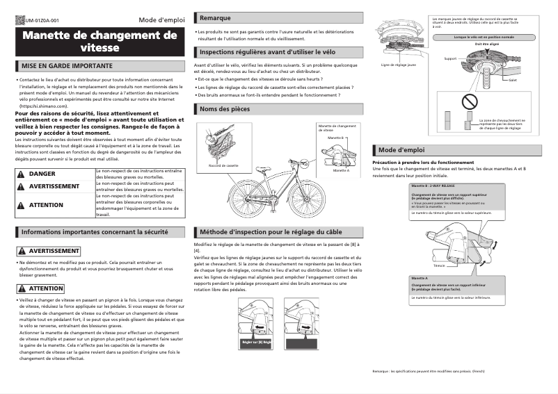 Page 1 de la notice Manuel utilisateur Shimano SL-S7000-8
