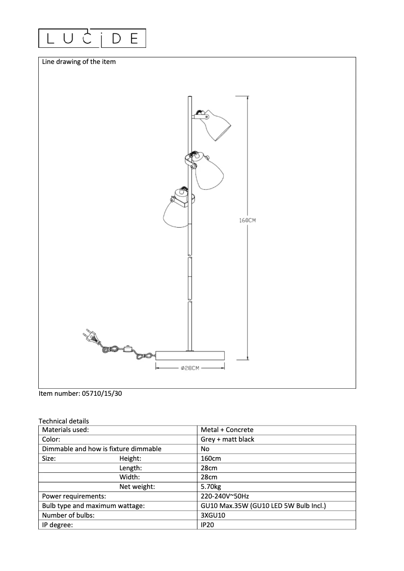 Image de la première page du manuel de l'appareil Concri led 05710/15/30