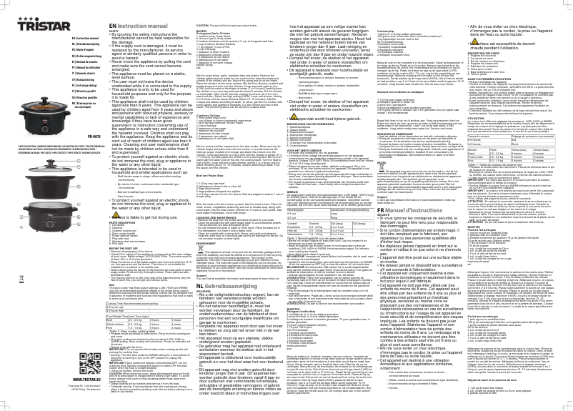 Page 1 de la notice Manuel utilisateur TriStar PD-8813