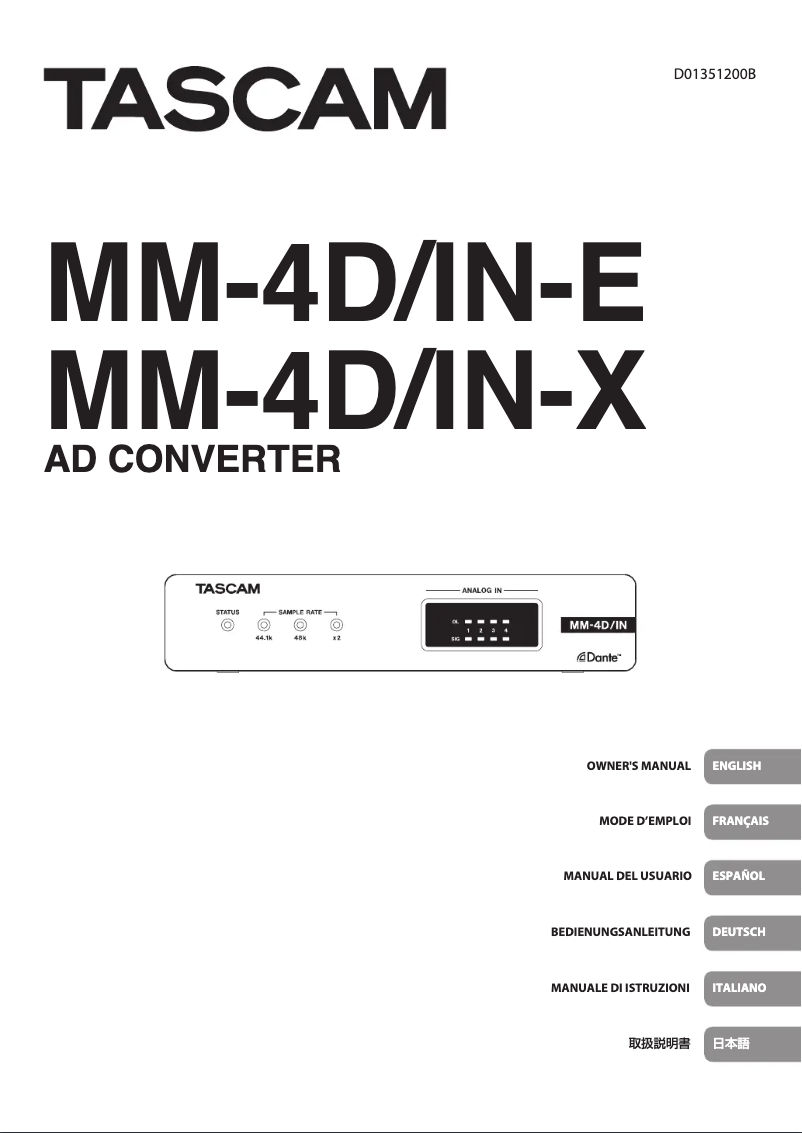 Page 1 de la notice Manuel utilisateur Tascam MM-4D/IN-X