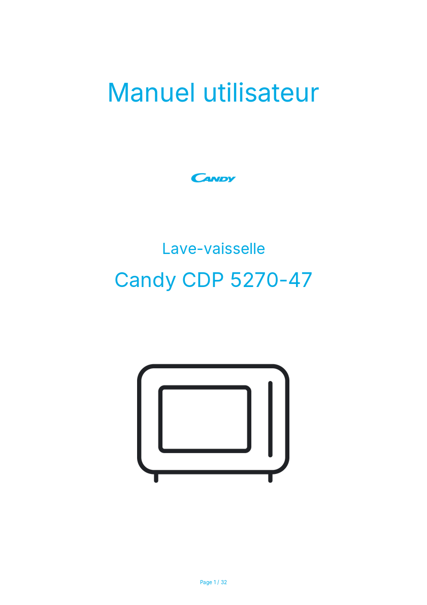 Page n°1 - Manuel utilisateur Candy CDP 5270-47