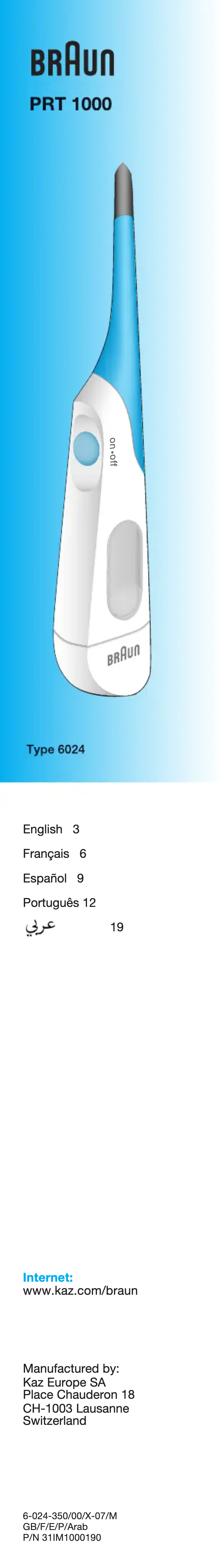 Page n°1 - Manuel utilisateur Braun PRT1000