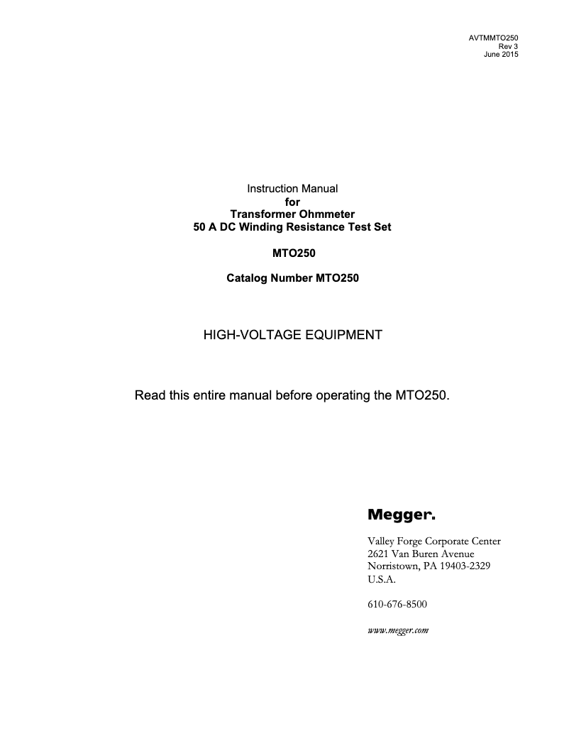 Página 1 del manual Manual de usuario Megger MTO250
