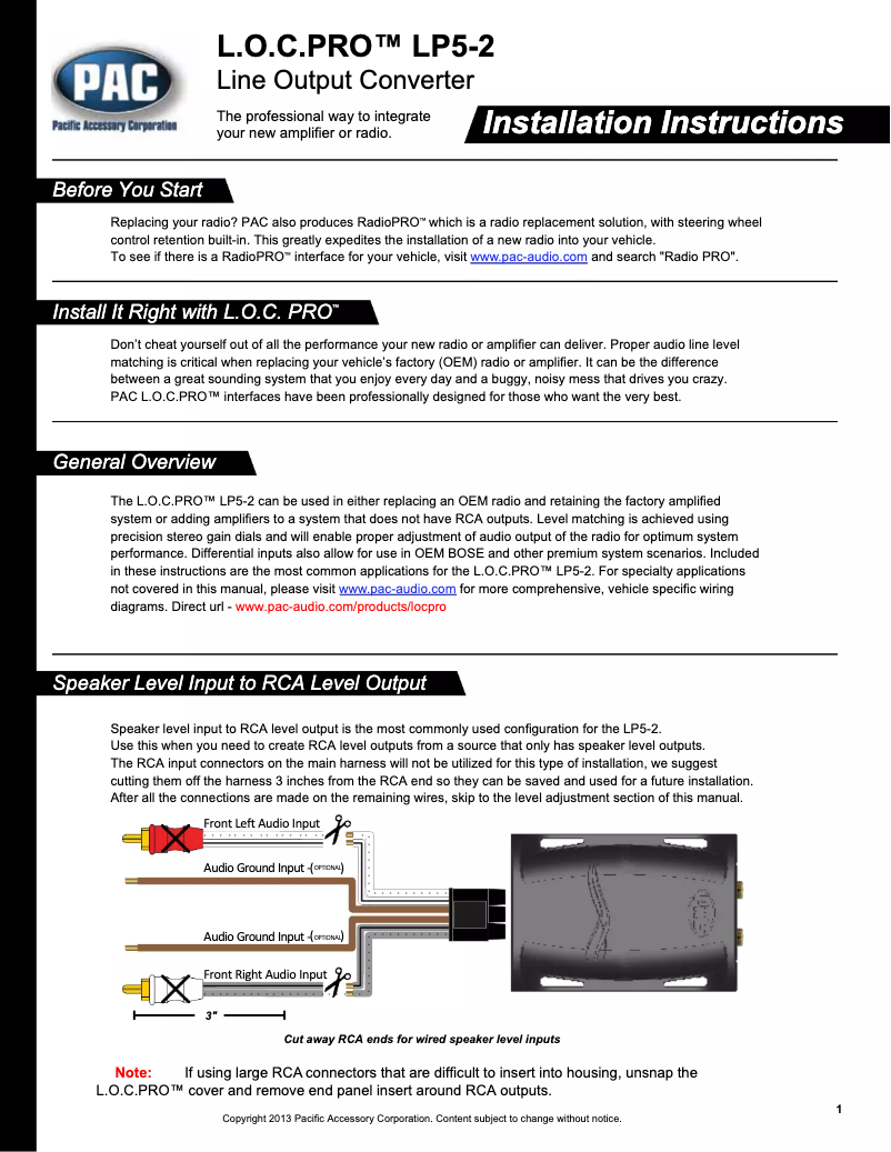 Page 1 de la notice Manuel utilisateur PAC L.O.C.PRO LP5-2