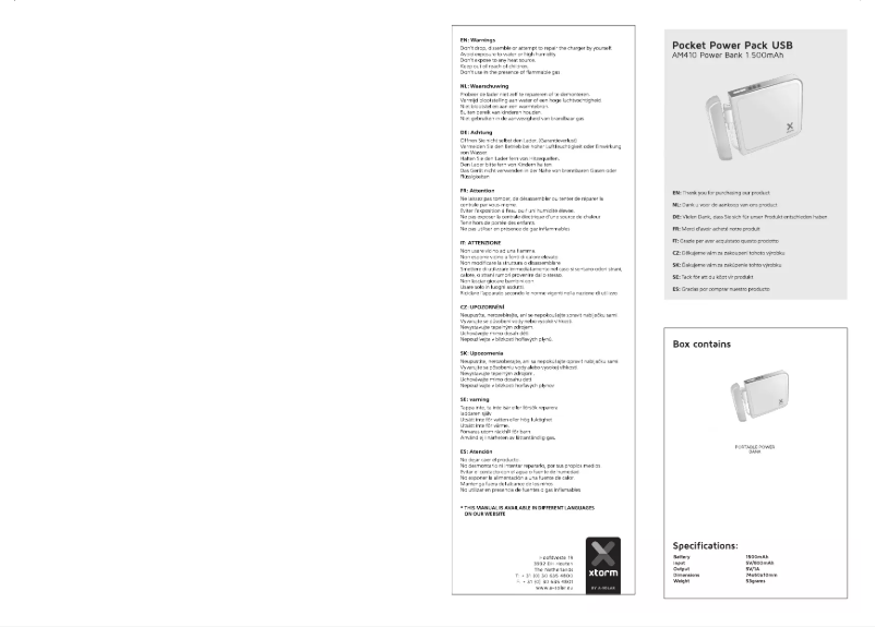 Page 1 de la notice Manuel utilisateur Xtorm Pocket Power Bank