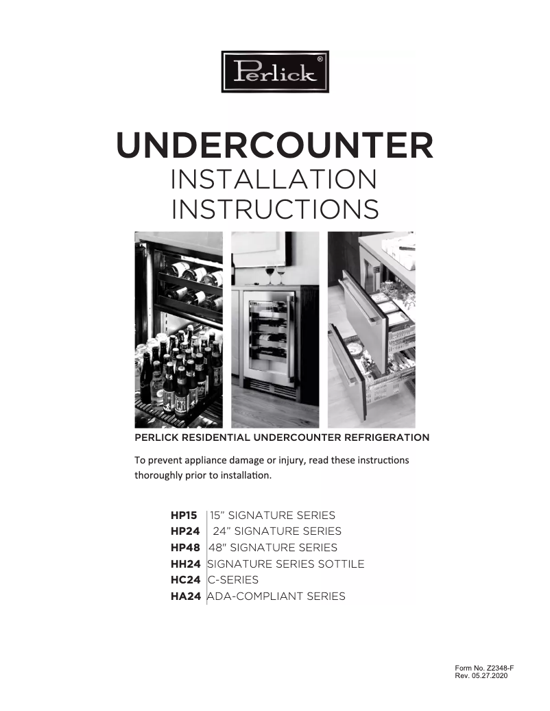 Page n°1 - Guide d'installation Perlick Signature Series HP24RS-36