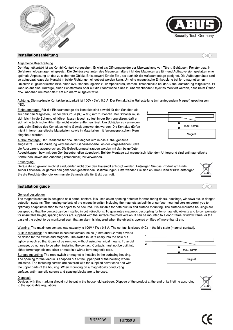 Page n°1 - Manuel utilisateur Abus FU7350W