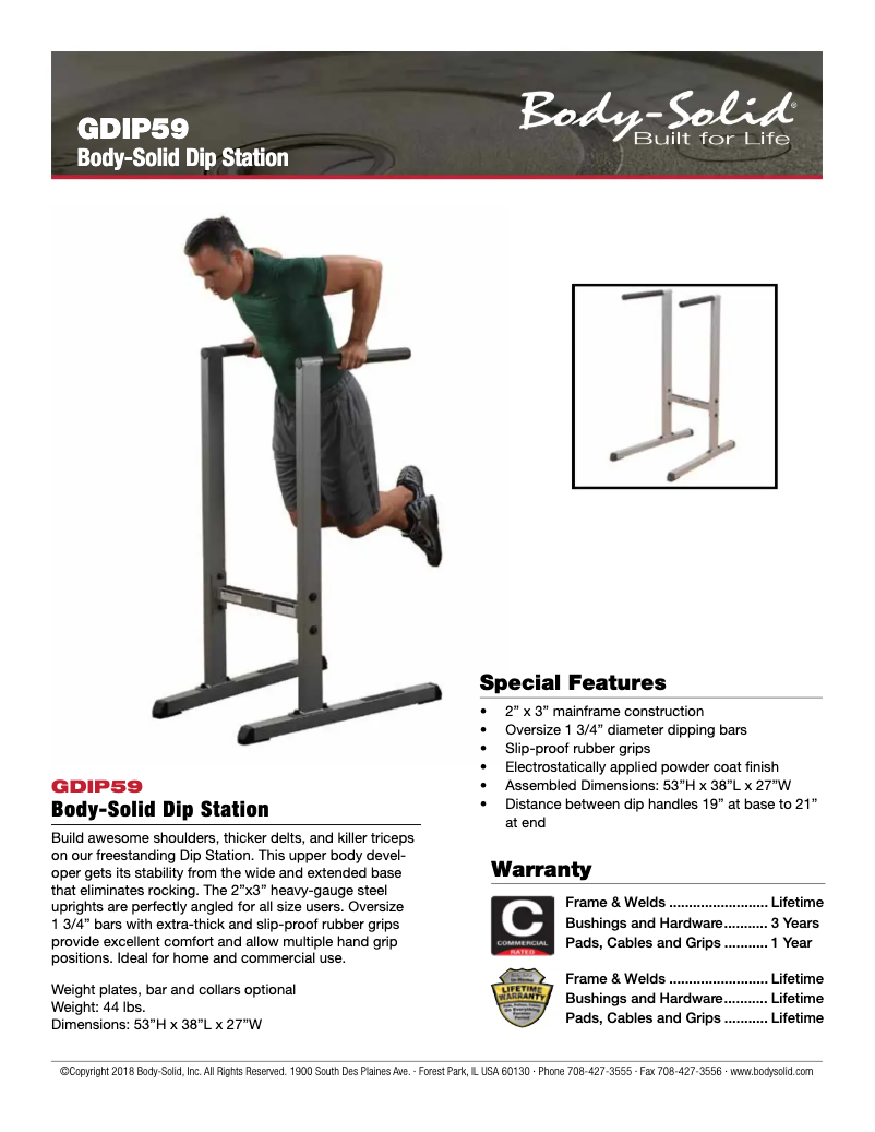 Page 1 de la notice Fiche technique Body-Solid GDIP59