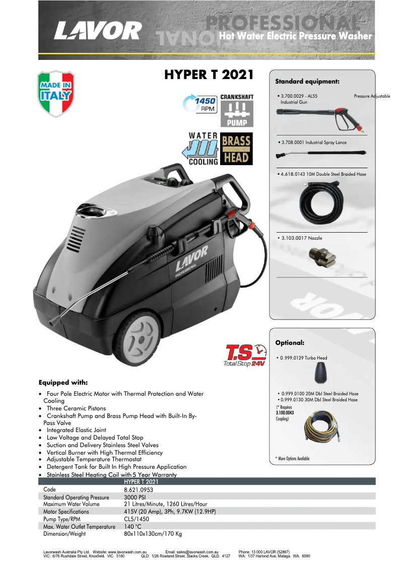 Page 1 de la notice Fiche technique Lavorwash Hyper T