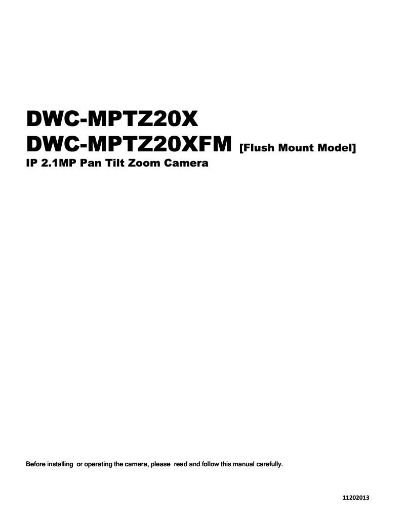 Page n°1 - Manuel utilisateur Digital Watchdog MegaPix DWC-MPTZ20XFM