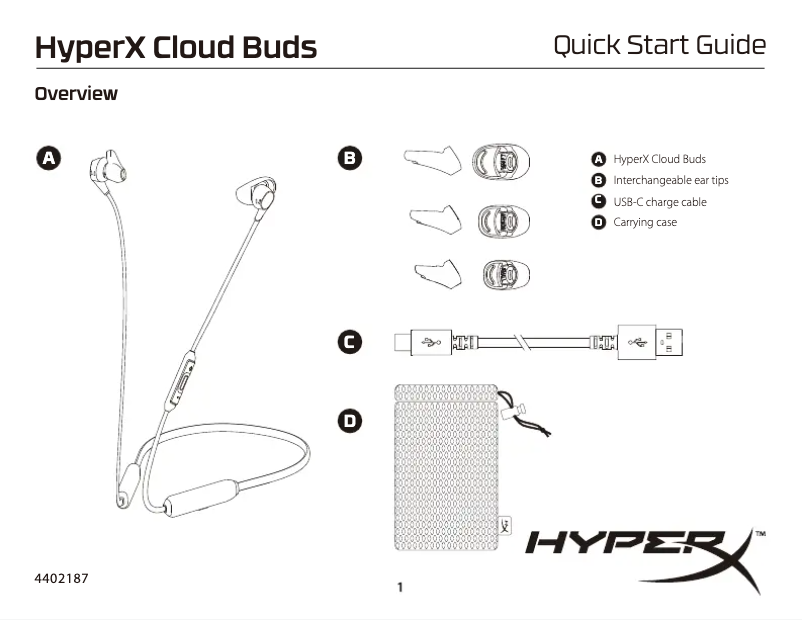 Página 1 del manual Guía de inicio rápido HyperX Cloud Buds