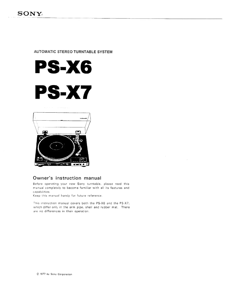 Page 1 de la notice Manuel utilisateur Sony PS-X7