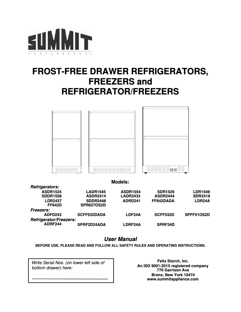 Page 1 de la notice Manuel d'utilisation et d'entretien Summit FF642D