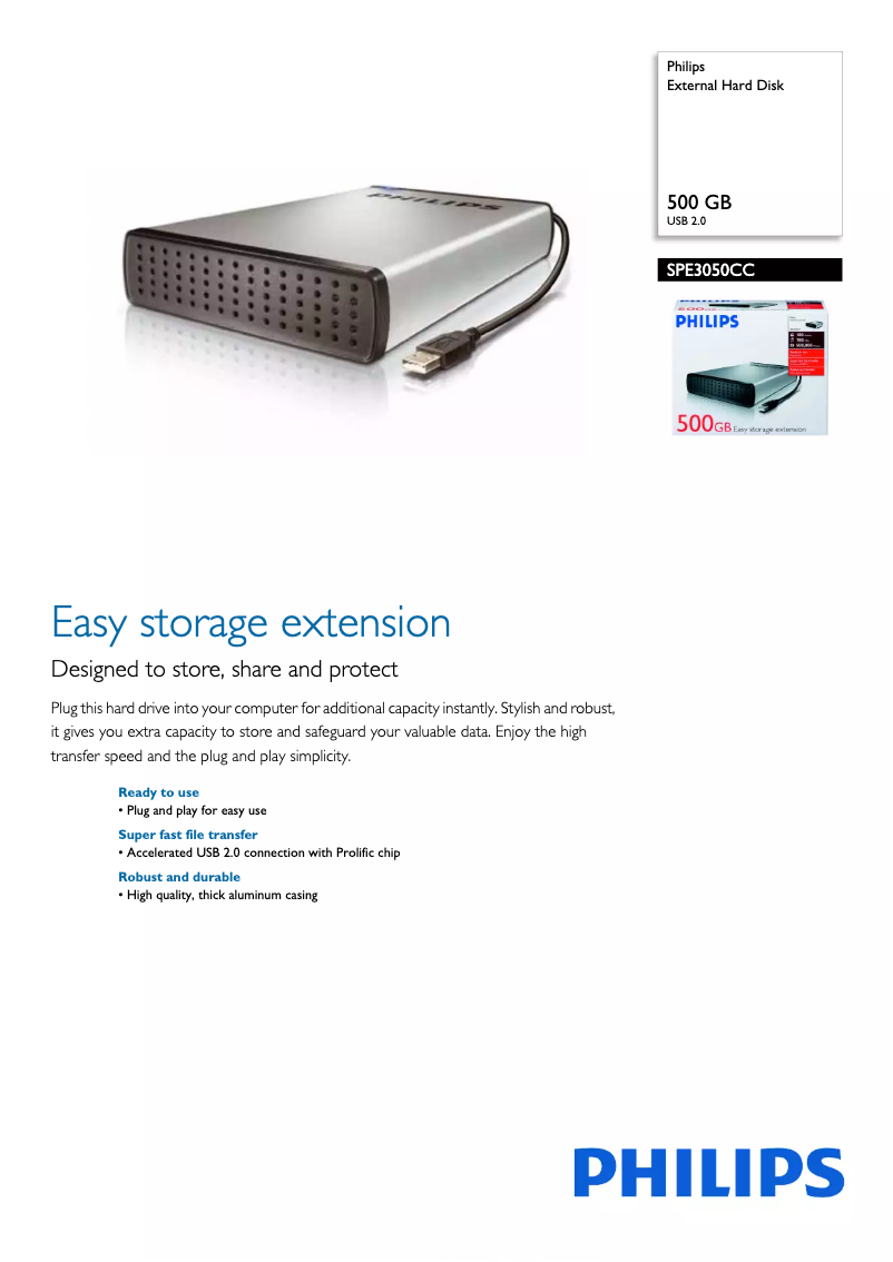 Page 1 de la notice Brochure Philips SPE3050