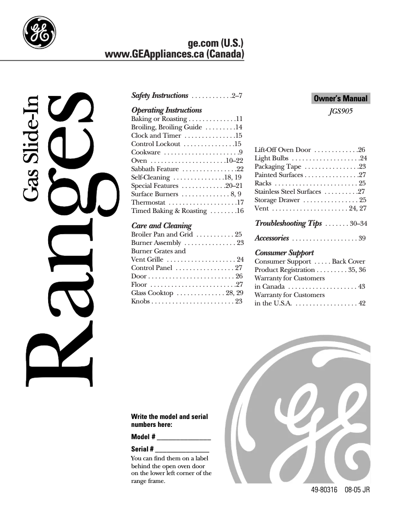 Page n°1 - Mode d'emploi GE JGS905TEKWW