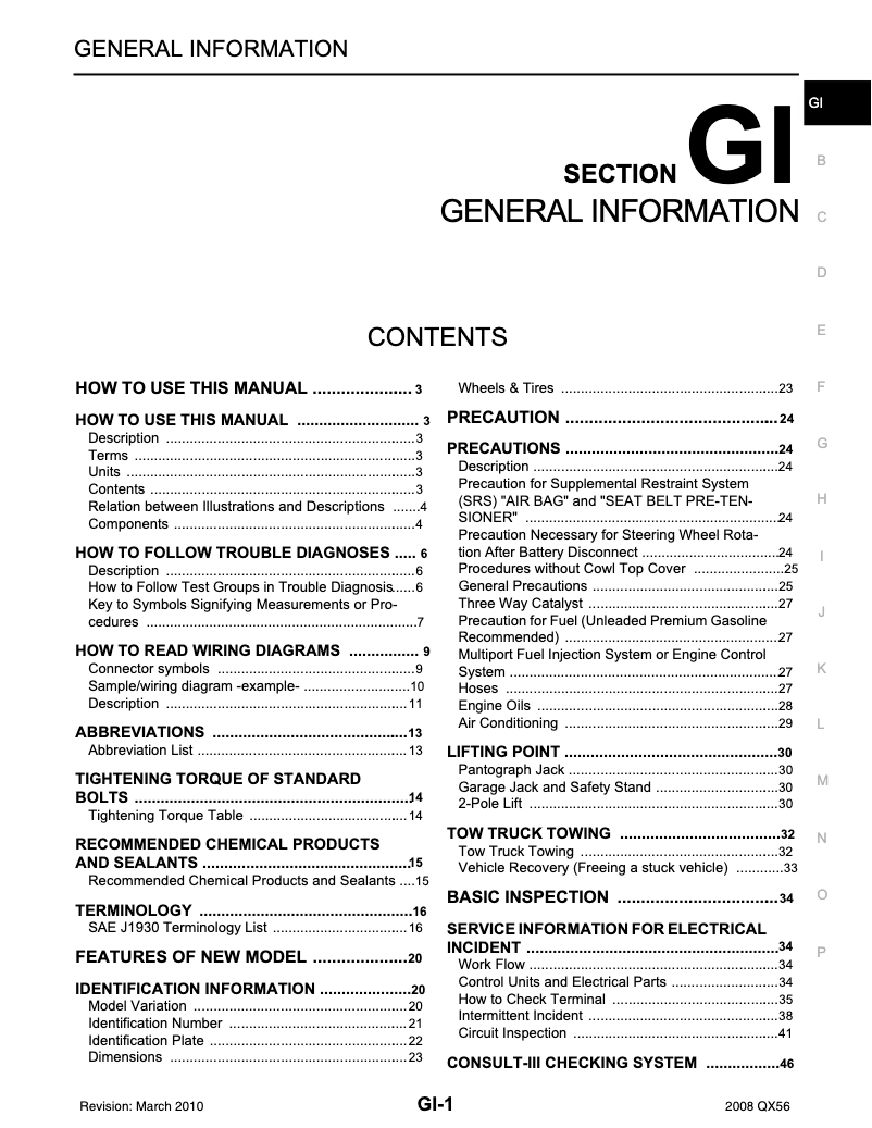 Página 1 del manual Ficha técnica Infiniti QX56 (2008)