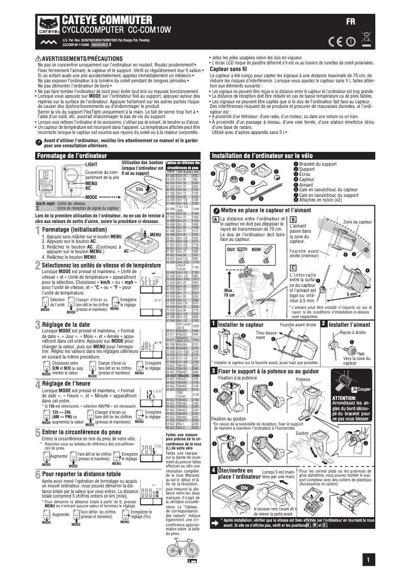 Image de la première page du manuel de l'appareil CC-COM10W Commuter