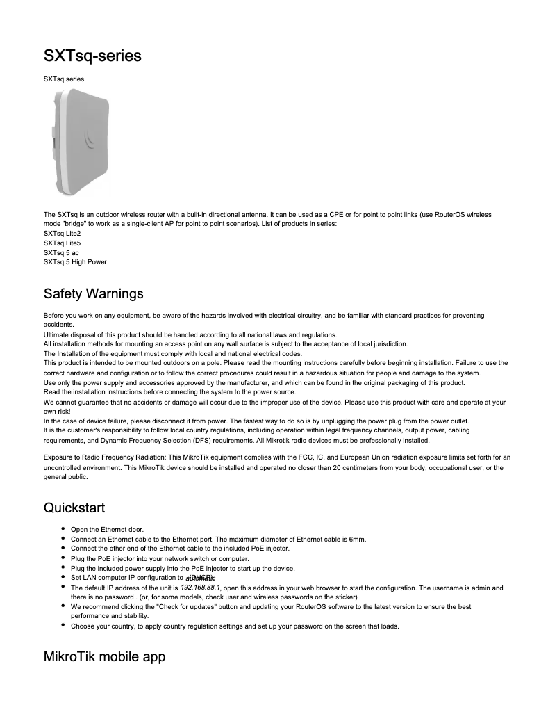Page 1 of the manual User Manual Mikrotik SXTsq 5 ac