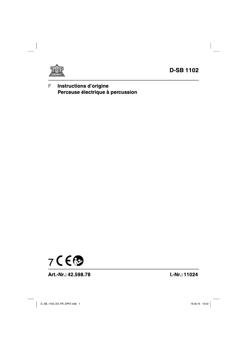 Page n°1 - Manuel utilisateur Topcraft D-SB 1102