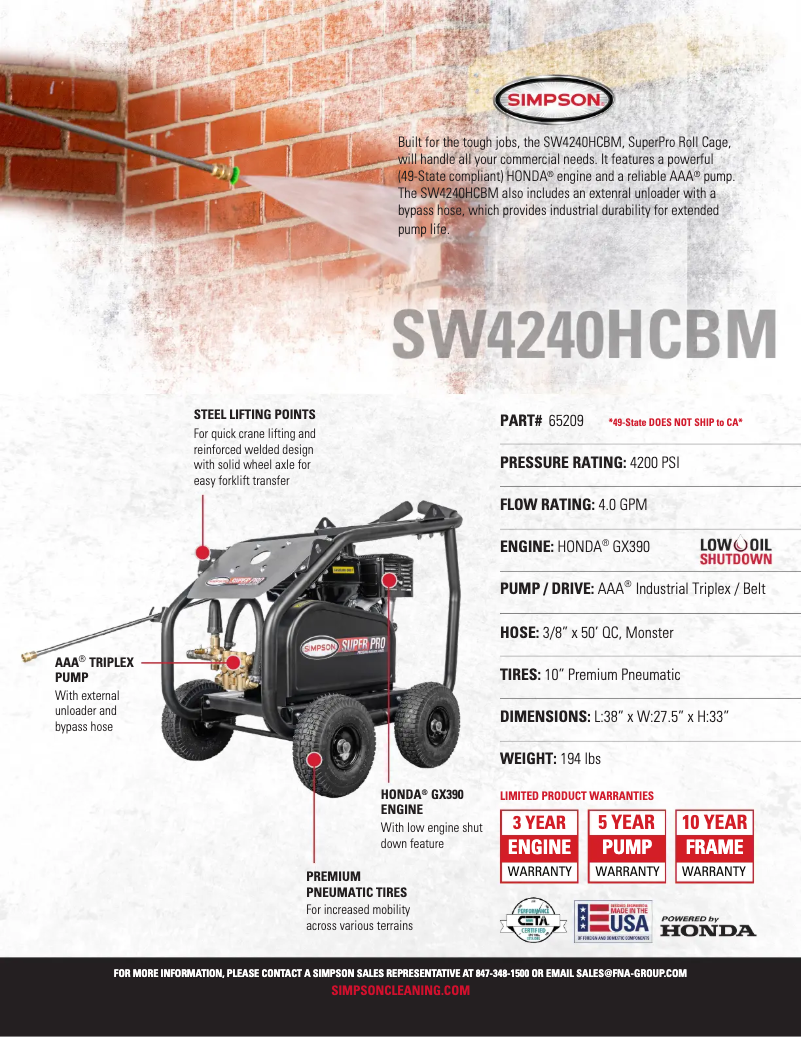 Page 1 de la notice Fiche technique Simpson SuperPro SW4240HCBM