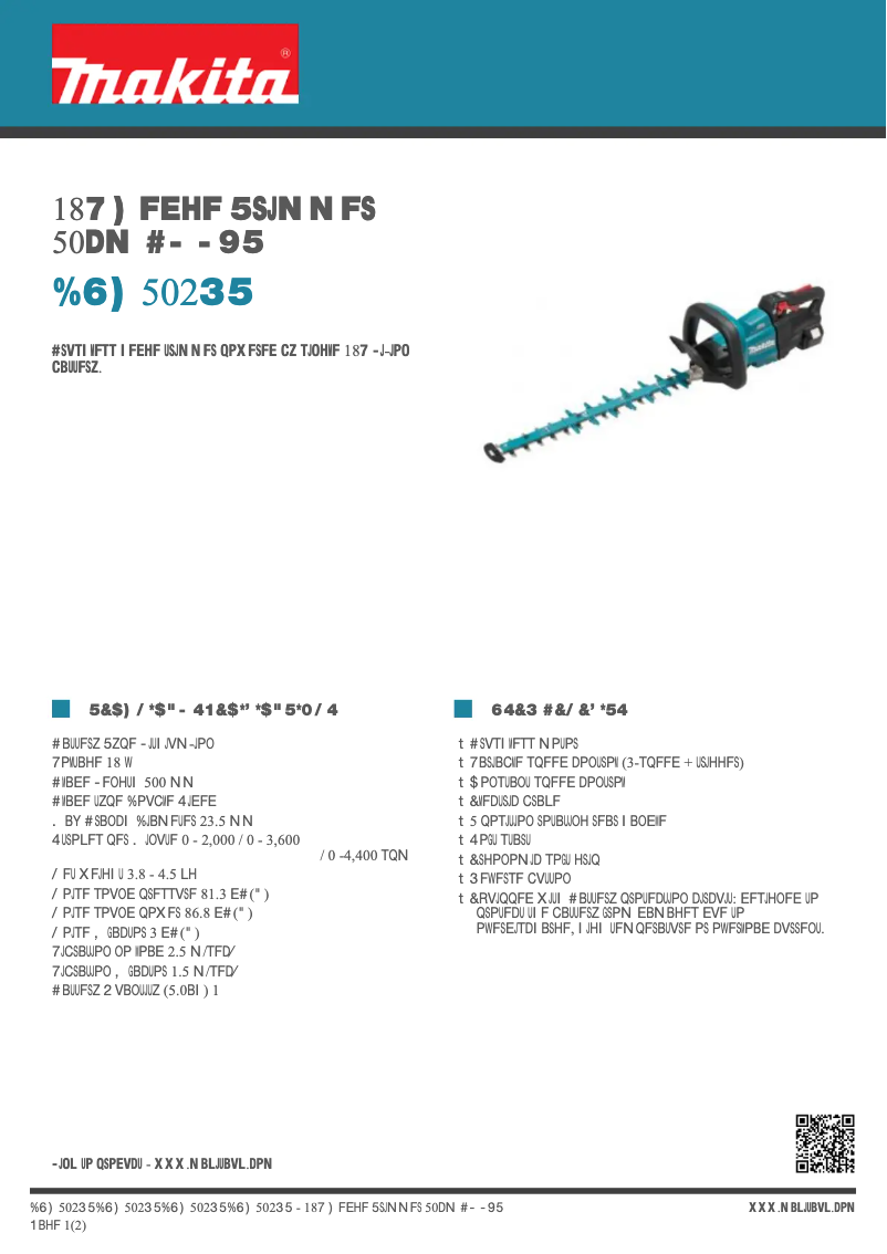 Page 1 de la notice Fiche technique Makita DUH502RT