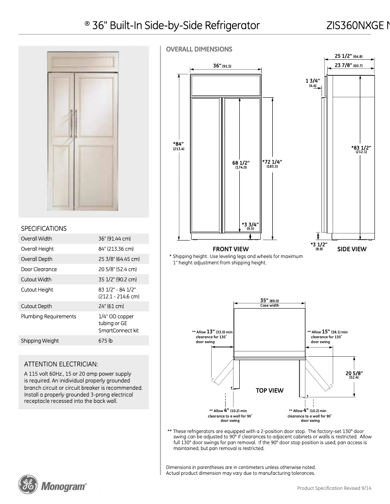 Page n°1 - Fiche technique GE ZIS360NX