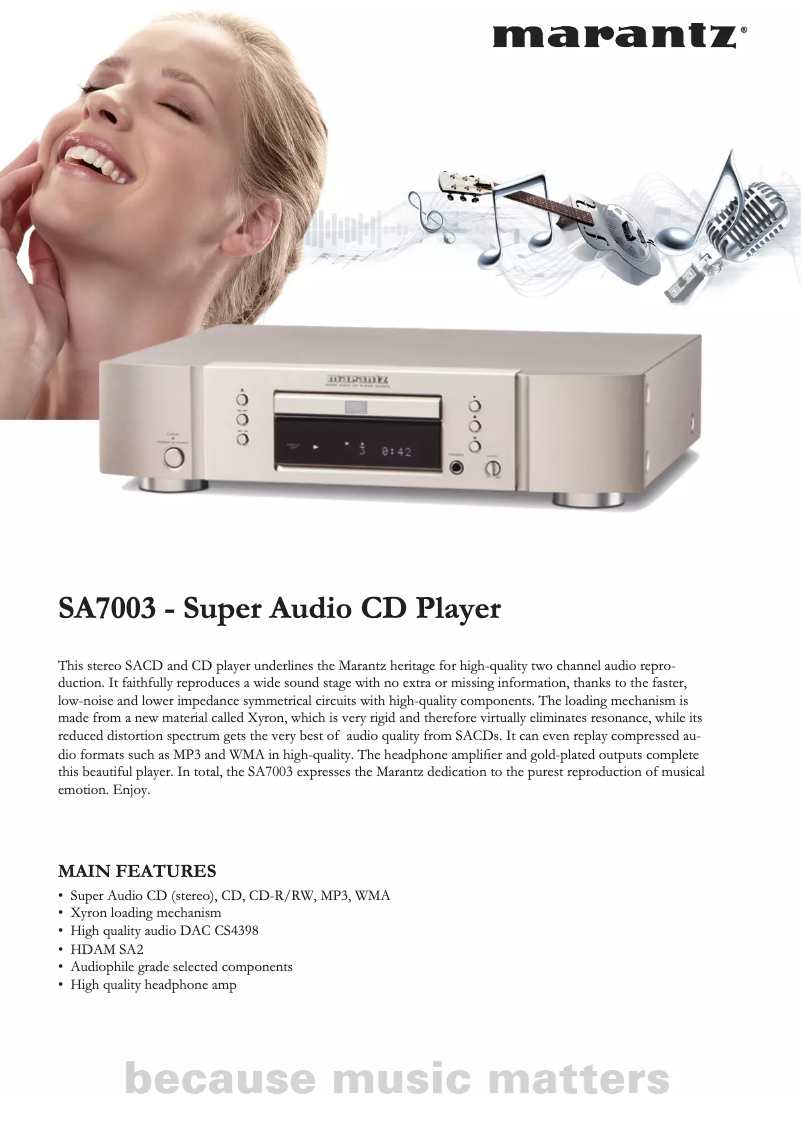 Page n°1 - Manuel utilisateur Marantz SA7003