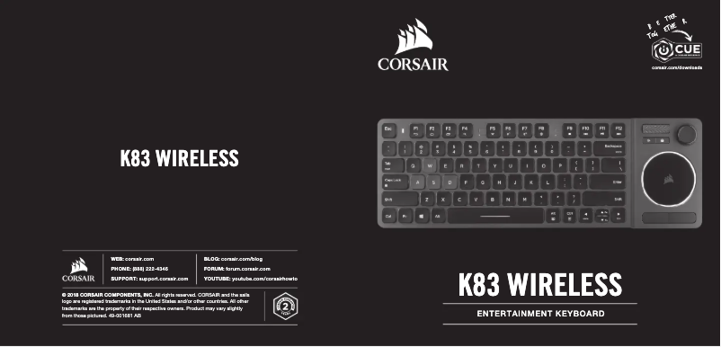 Page 1 de la notice Manuel utilisateur Corsair K83 Wireless