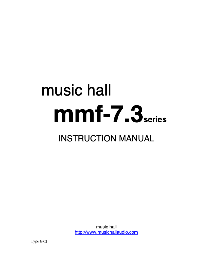 Page n°1 - Manuel utilisateur Music Hall MMF-7.3