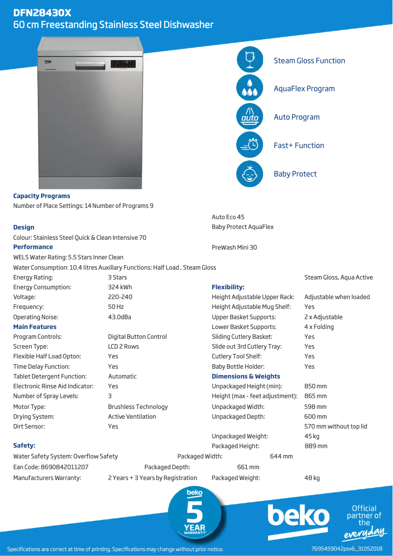 Page n°1 - Fiche technique Beko DFN28430X