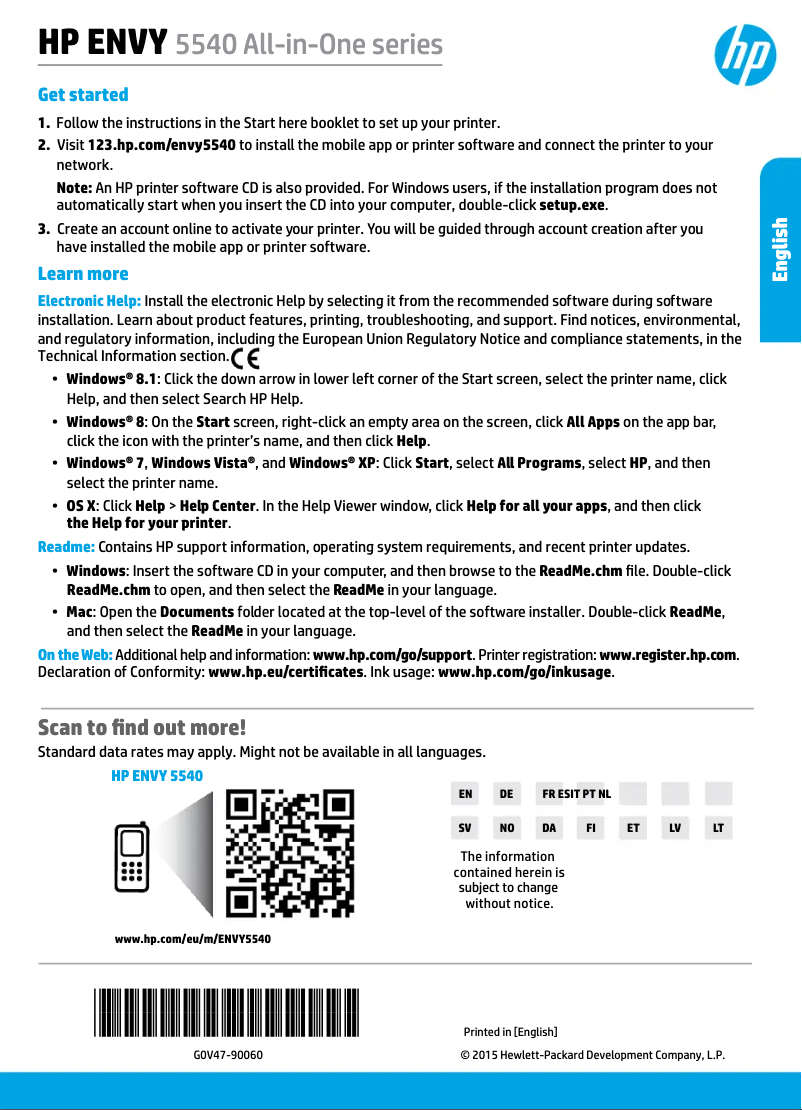 Page n°1 - Manuel utilisateur HP ENVY 5543